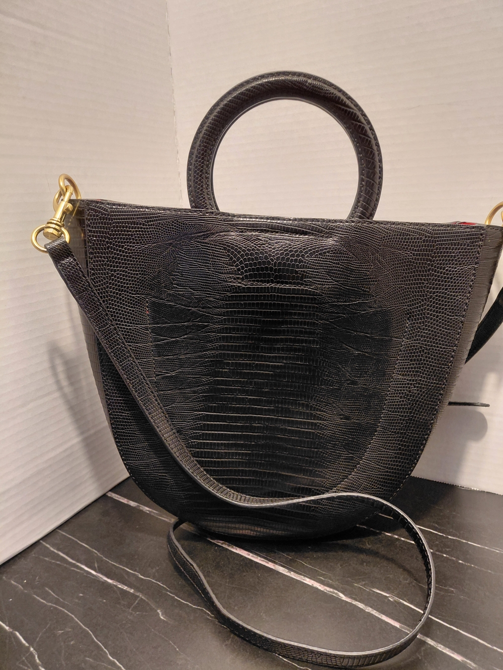 Banana Republic Black Faux Lizard Mini Top-Handle Crossbody